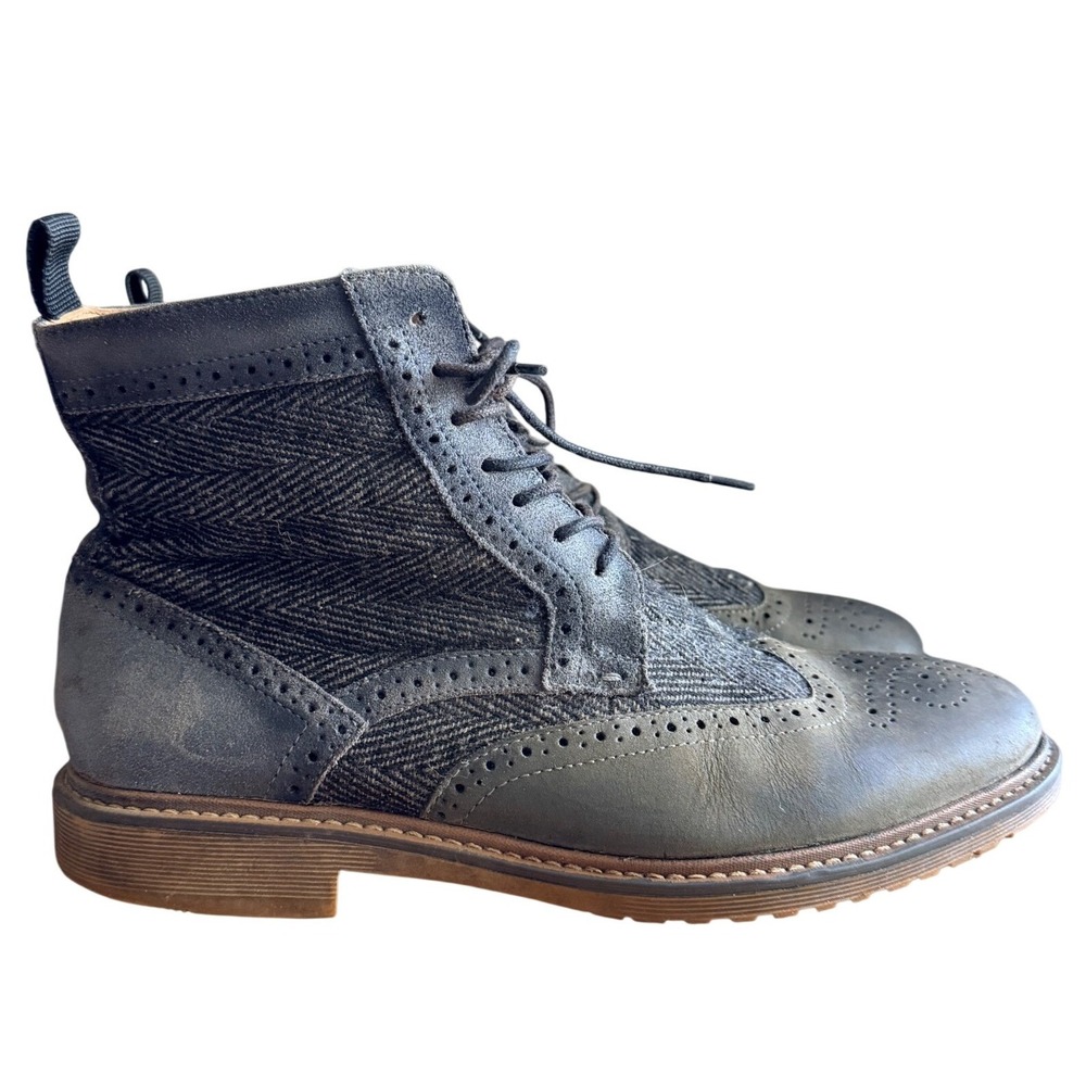 Steve Madden Boots Mens 9.5 SIFTT Gray Wingtip Herringbone Leather EUC